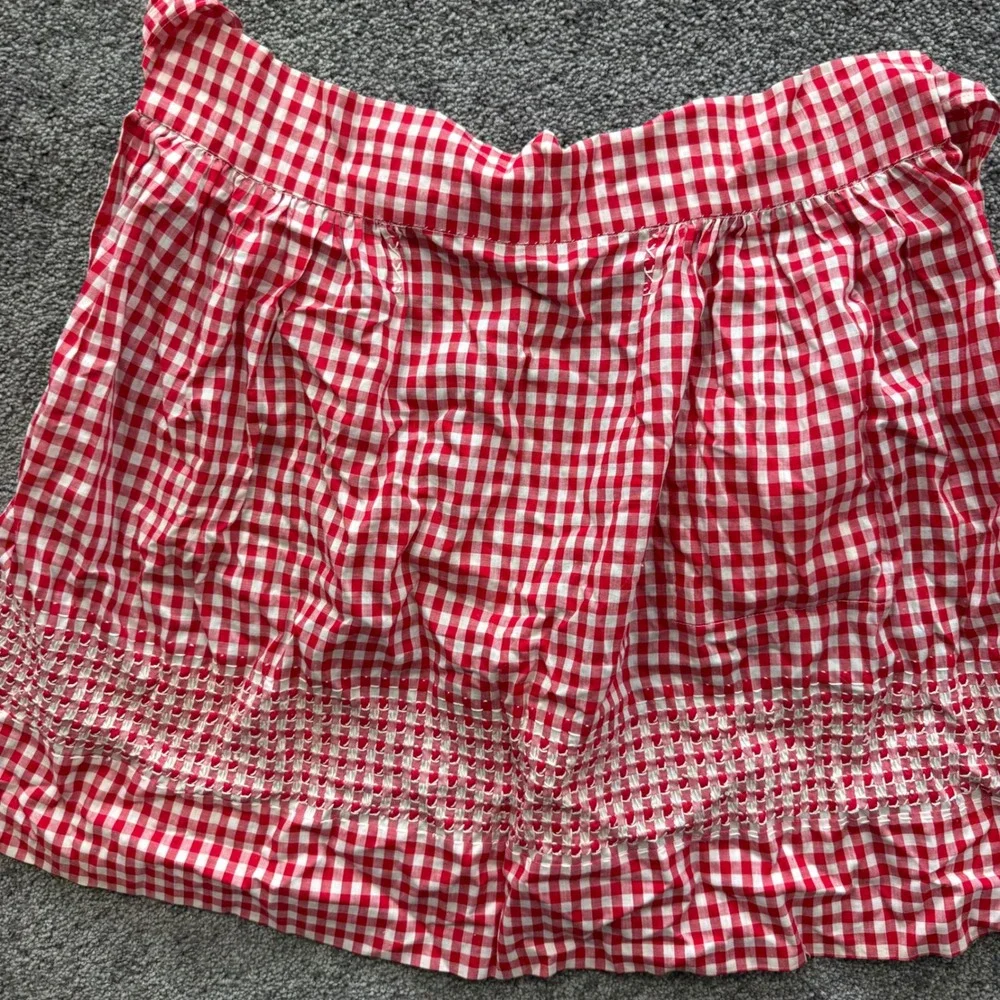 Vintage Red Gingham Chicken Scratch Embroidery Half Apron Pocket Cottagecore